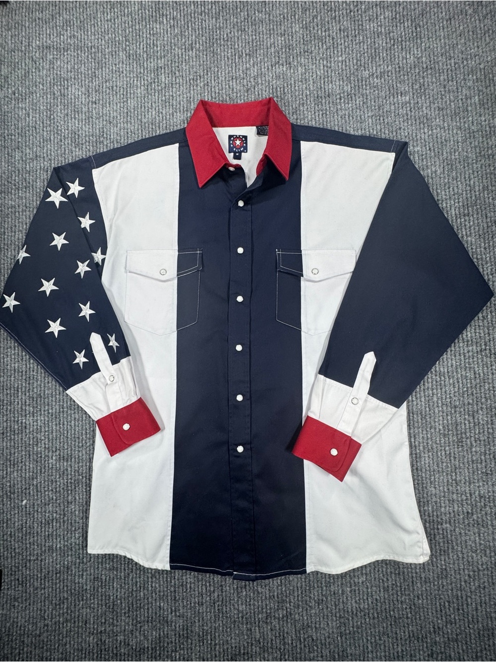 VTG Panhandle Slim Western USA Flag Shirt Pearl Snapping Sleeve Mens Medium 0051